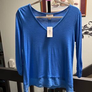NWT Style & Co XS Blue Women's Top V-Neck 3/4 gathered Sleeves #121